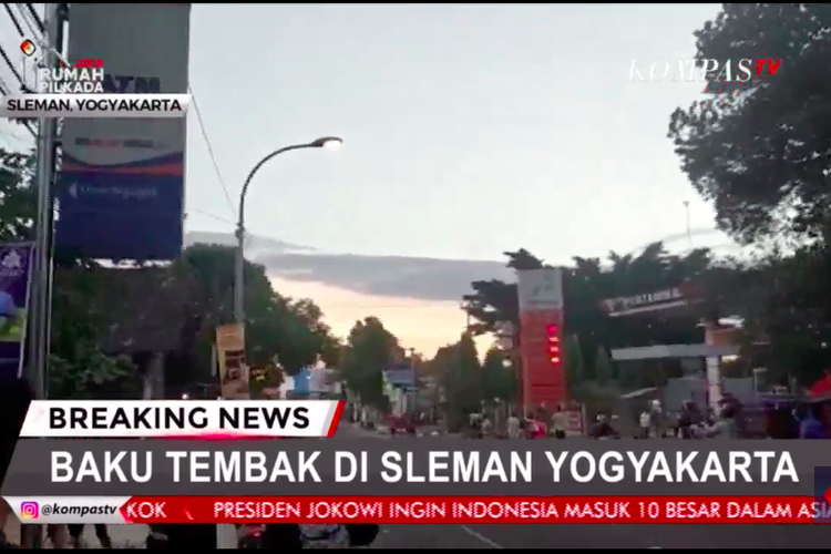 Siaran Kompas TV tentang baku tembak di Jalan Kaliurang, Yogyakarta, Sabtu (14/7/2018).