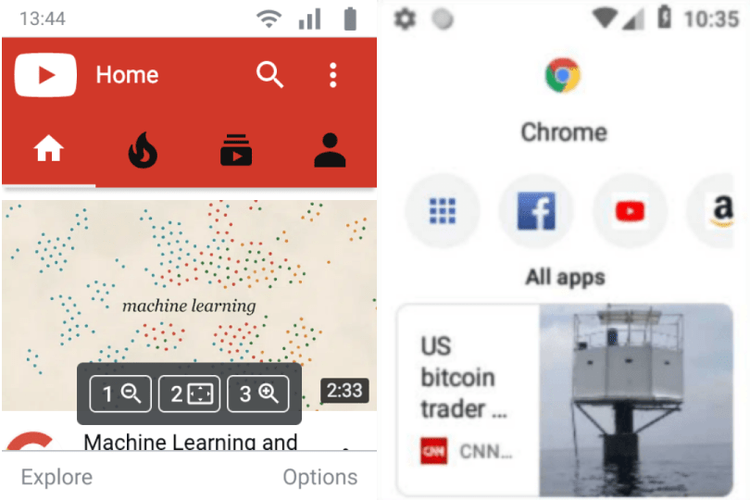 Ilustrasi aplikasi YouTube dan Chrome di feature phone