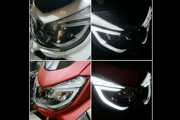 Lampu variasi lazy eye buatan Novi, pemilik bengkel modifikasi headlamp dan stoplamp Lazy Eyes, yang disematkan pada lampu depan dan belakang Yamaha NMax. (Foto: dokumentasi Lazy Eyes).