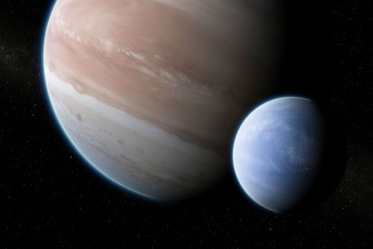 Ilustrasi Kepler 1625b dengan bulannya