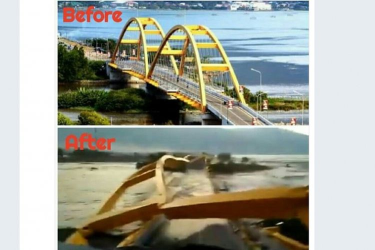 Foto Jembatan Kuning yang menjadi Ikon Kota Palu, Sulawesi Tengah.