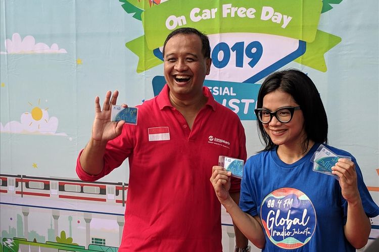 Direktur Utama PT Transjakarta, Agung Wicaksono di Pameran Bus Listrik di Bundaran HI pada Minggu (5/4/2019)