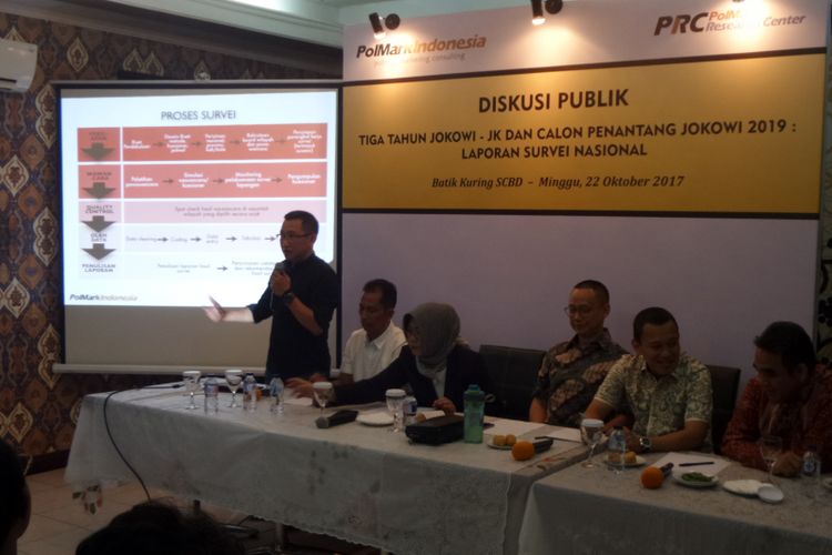 Pemaparan hasil survei PolMark Indonesia di SCBD Jakarta, Minggu (22/10/2017).