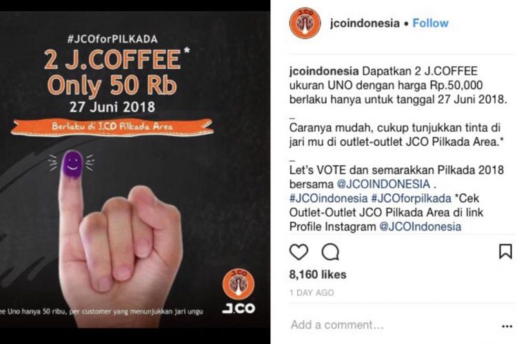 Promo Pilkada dari Jco Indonesia.