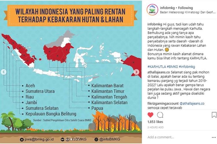 11 wilayah di Indonesia yang rentan terjadi kebakaran hutan dan lahan.