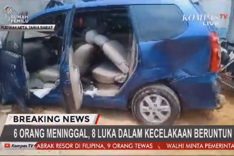 Bidik layar siaran langsung KOMPAS TV mengenai kecelakaan beruntun di Tol Cipularang, Senin (2/9/2019).
