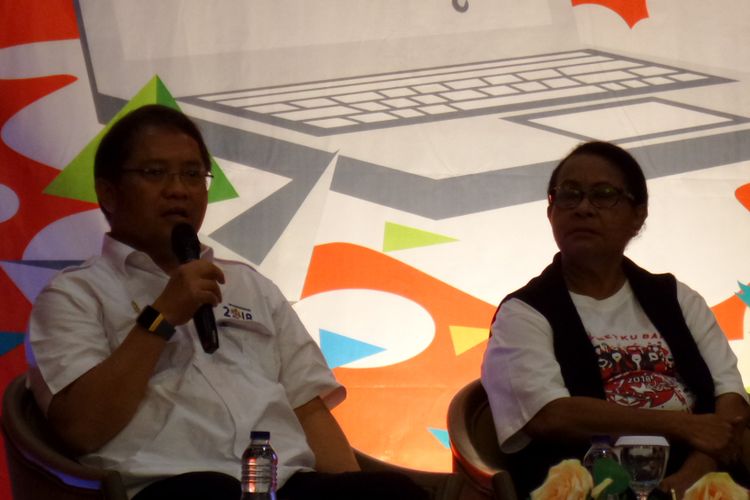 Menkominfo Rudiantara dan Menteri PPPA Yohana Yembise dalam seminar bertajuk Internetku Baik, Internetku Asyik di Wisma Antara, Jakarta Pusat, Kamis (26/7/2018). 