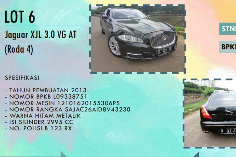 Mobil mewah Jaguar XJL 2013 yang dilelang KPK, Jumat (22/9/2017), tidak diminati masyarakat.