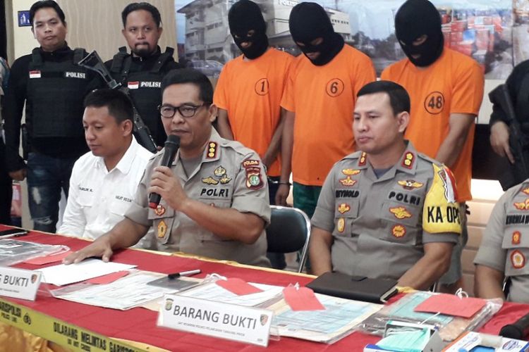 Konferensi pers penetapan tiga tersangka kebakaran kapal Muara Baru di Mapolres Pelabuhan Tanjung Priok, Sabtu (2/3/2019).
