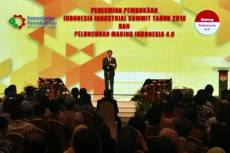 Presiden Joko Widodo saat peresmian pembukaan Indonesia Industrial Summit Tahun 2018 dan Peluncuran “Making Indonesia 4.0” di Jakarta Convention Center, Senayan, Jakarta, Rabu (4/4/2018). 