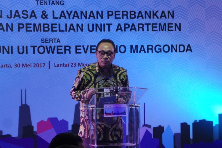 Presiden Direktur Bank Tabungan Negara (BTN) Maryono, saat konferensi pers di Menara BTN, Jakarta Pusat, Selasa (30/5/2017).