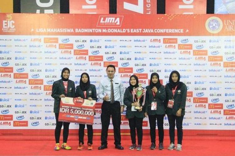 Dua tim kampus pendatang baru  sukses menguasai ajang LIMA Badminton: McDonald?s East Java Conference (EJC) Surabaya Subconference 2018  yang berakhir Senin (26/3/2018). 
