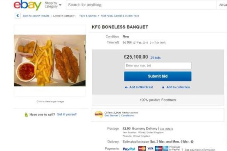 Salah satu laman toko online yang menjual menu ayam goreng KFC.