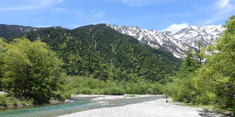 Prefektur Nagano merupakan salah satu lokasi instagramabel yang harus dikunjungi di Jepang karena keindahan alamnya. Deretan pohon Chosenia di antara kedua tepi sungai dengan latar gunung menjadi frame foto yang sangat apik.