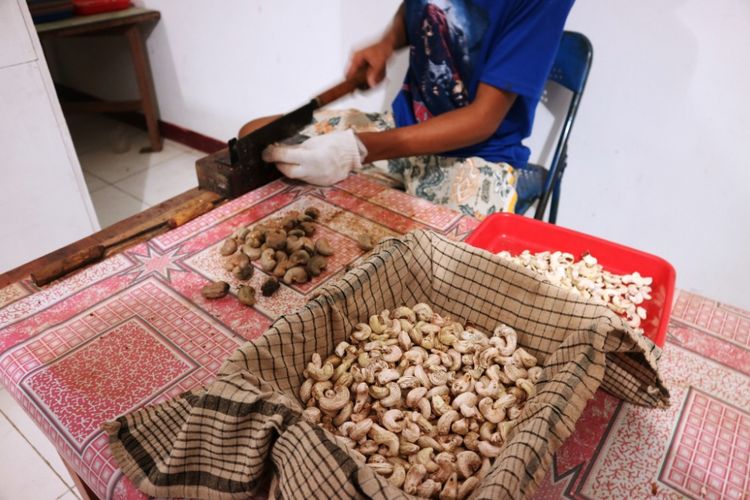 Proses produksi cang mete di Unit Pengolahan Hasil Mete Punaliput, di Desa Ilepadung, Lewolema, Flores Timur.