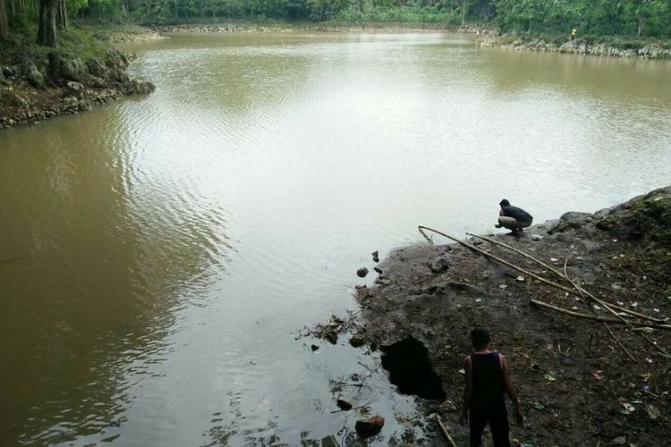 Sinkhole yang muncul di Telaga Mboromodusun Trowono A, Karangasem, Paliyan, Gunungkidul, Yogyakarta.