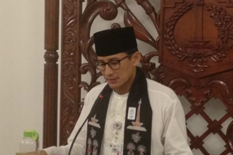 Wakil Gubernur DKI Jakarta Sandiaga Uno di Balai Kota DKI Jakarta, Jumat (16/3/2018).