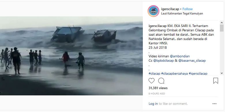 Video kapal terhempas dan terbalik akibat gelombang tinggi viral di media sosial Instagram.