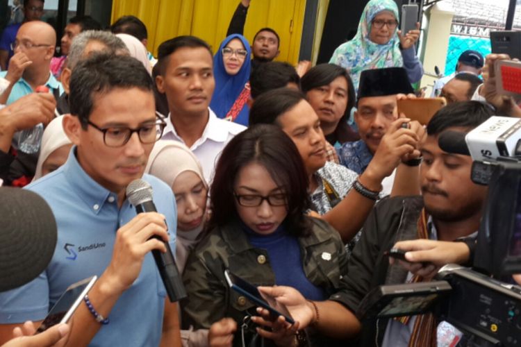 Bakal calon wakil presiden, Sandiaga Salahuddin Uno saat menghadiri coffe morning bersama bakal calon legislatif dari partai koalisi di Jalan Besar Ijen, Kota Malang, Rabu (12/9/2018)