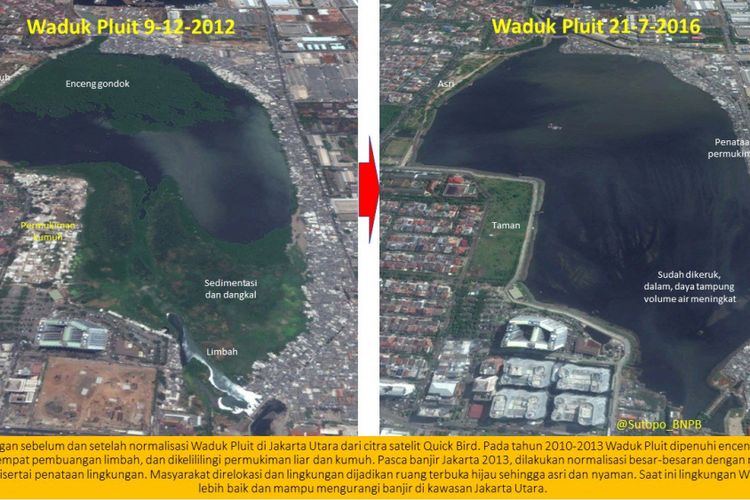 Foto citra satelit Waduk Pluit yang diunggah Kepala Pusat Data Informasi dan Humas BNPB Sutopo Purwo Nugroho ke akun twitternya.