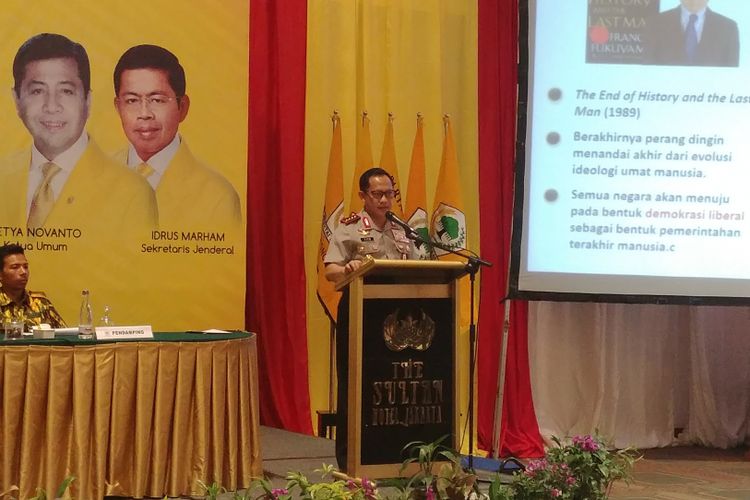 Kapolri Jenderal Tito Karnavian di acara Diklat Komunikator Politik Partai Golkar, di Jakarta, Sabtu (9/9/2017).