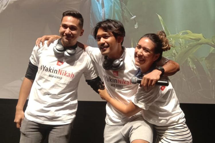 (Kiri ke kanan) Rama Michael, Ibnu Jamil, dan Westny DJ dalam jumpa pers peluncuran web series Yakin Nikah Season 2 di XXI Epicentrum, Kuningan, Jakarta Selatan, Sabtu (29/6/2019).