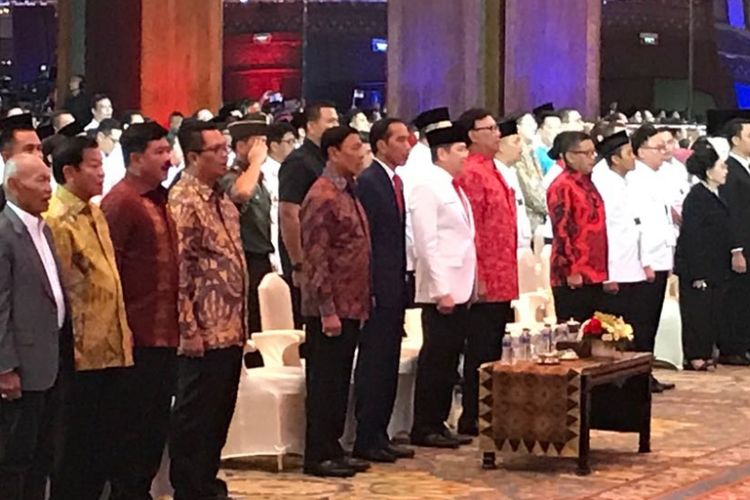 Presiden Joko Widodo saat menghadiri Rapimnas Perindo, Rabu (21/3/2018) di JCC Senayan, Jakarta. 