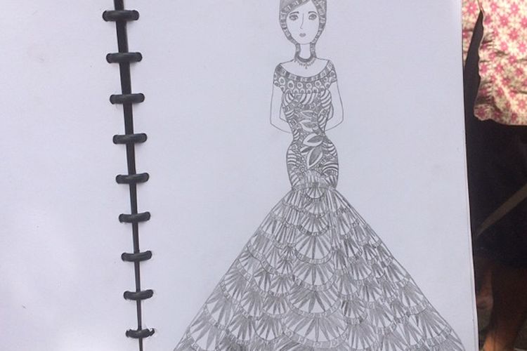 Salah satu desain gaun pengantin hasil rancangan Windi Setyoningsih.