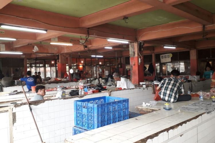 Area pedagang daging di Pasar Grogol Jakarta Barat pada Jumat (31/8/2018).