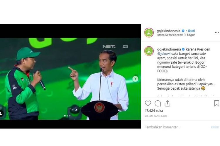 Go-Jek berikan sate ayam yang dinilai menjadi makanan kesukaan Presiden Jokowi di hari ulang tahunnya pada Jumat (21/6/2019).