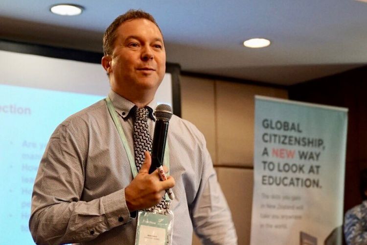 Matt Carter dari Otago Polytechnic New Zealand menjelaskan 4 pilar penting dalam pendidikan kepada para kepala sekolah yang hadir dalam pelatihan Education New Zealand (7/5/2018)