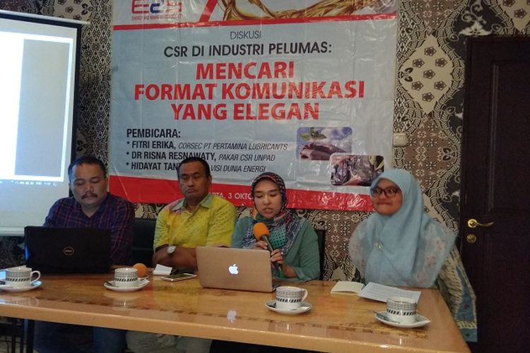 Diskusi mengenai CSR di industri pelumas bertajuk Mencari Format Komunikasi yang Elegan di Jakarta pada Selasa (3/10/2017). 