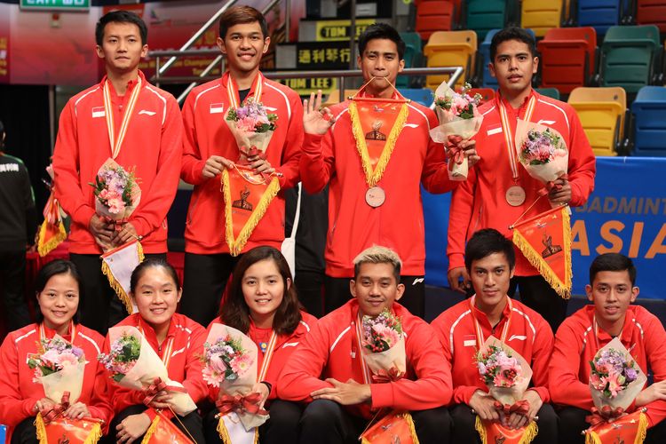 Para pebulu tangkis Indonesia yang tampil pada Kejuaraan Beregu Campuran Asia (Tong Yun Kai Cup) 2019 di Hongkong.