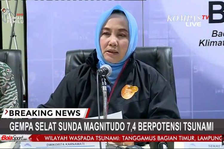 Siaran Pers Ketua BMKG Dwikorita Karnawati terkait gempa tektonik Magnitudo 7,4 di Banten, Jumat (2/8/2019) malam