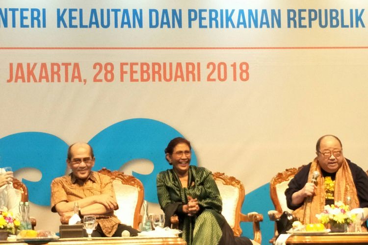 Acara bedah buku karangan Menteri Kelautan dan Perikanan Susi Pudjiastuti di Kementerian Kelautan dan Perikanan (KKP), Jakarta, Rabu (28/2/2018).