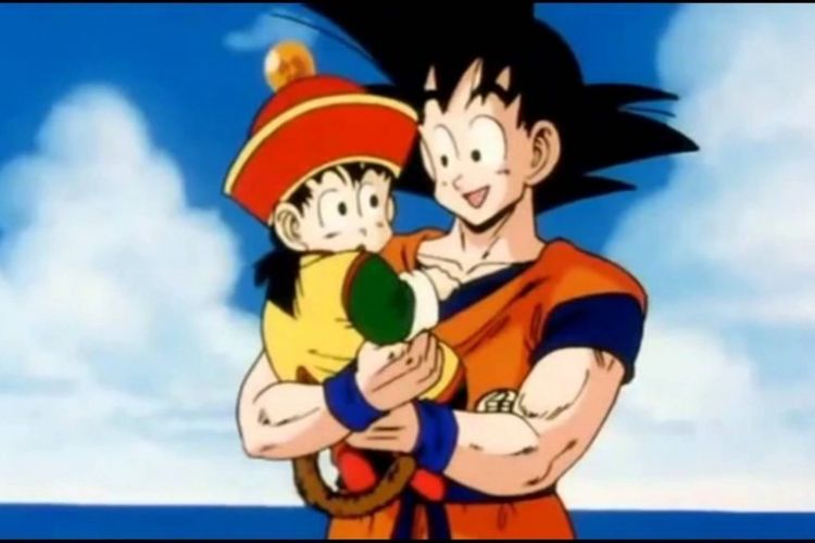 Son Gohan kecil digendong Son Goku
