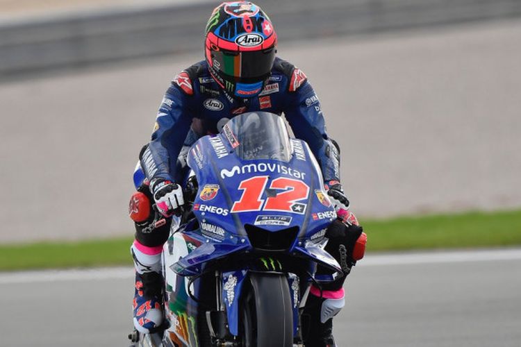 Pebalap Movistar Yamaha, Maverick Vinales, saat tampil dalam sesi tes resmi MotoGP yang digelar di Sirkuit Ricardo Tormo, Valencia, pada Selasa (21/11/2018).