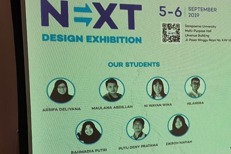 Next Design Exhibition yang memamerkan tugas akhir tujuh mahasiswa angkatan pertama Program Studi Desain Komunikasi Visual Sampoerna University.