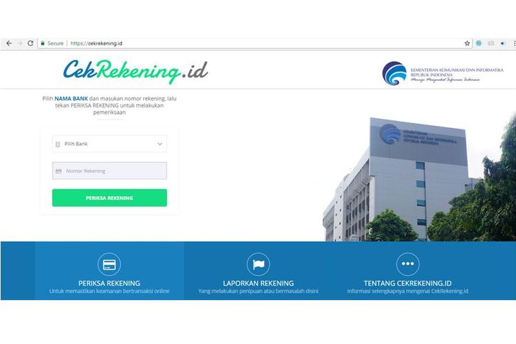 Cekrekening.id, website resmi Kementerian Komunikasi dan Informatika.