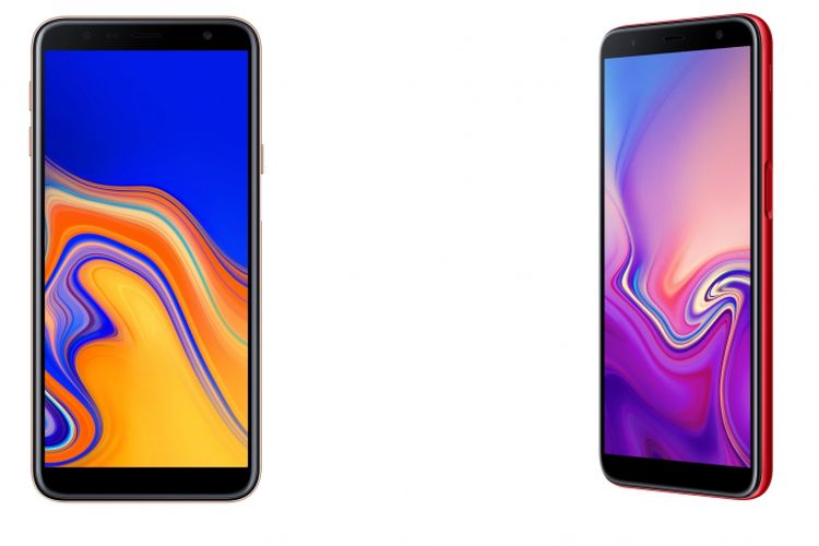 Tampilan muka Galaxy J4 Plus (kiri) dan Galaxy J6 Plus (kanan)