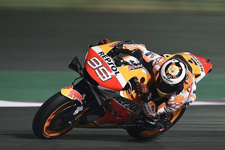 Jorge Lorenzo Repsol Honda saat sesi tes pramusim di Qatar, Februari 2019.