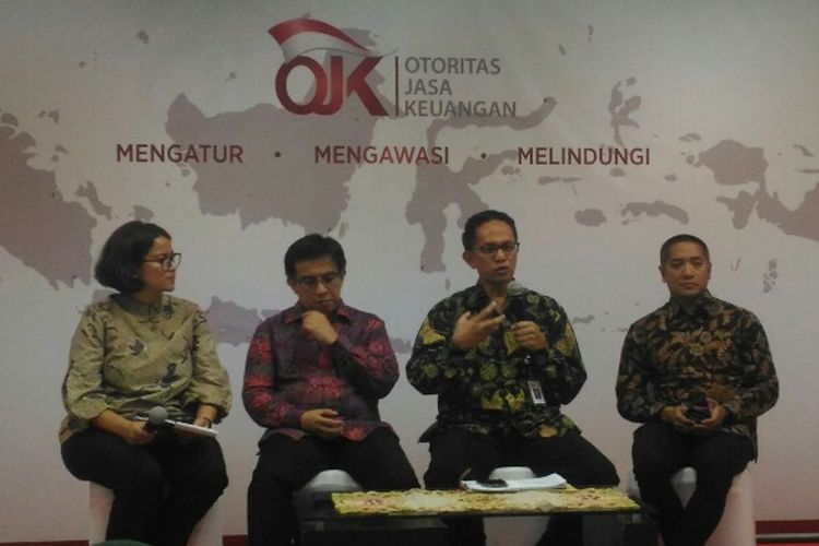 Diskusi OJK bersama media dengan tema perkembangan pasar industri fintech di Kantor OJK Jakarta Pusat, Jumat (13/4/2018).