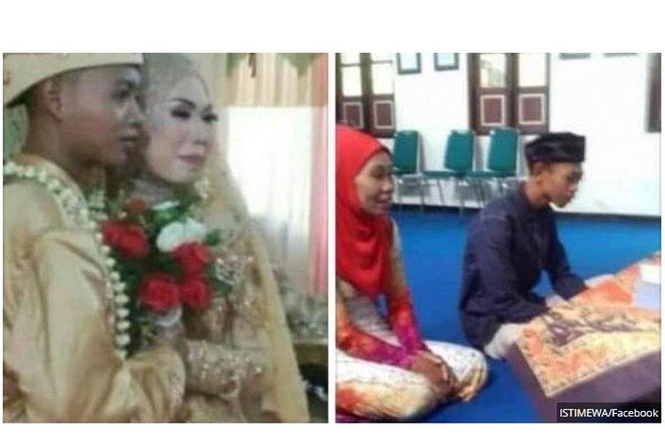 Foto pernikahan nenek 58 tahun dan pemuda 19 tahun pada fanpage Facebook Lika Liku Kehidupan dan di grup Facebook Komunitas Anak Asli Pati.