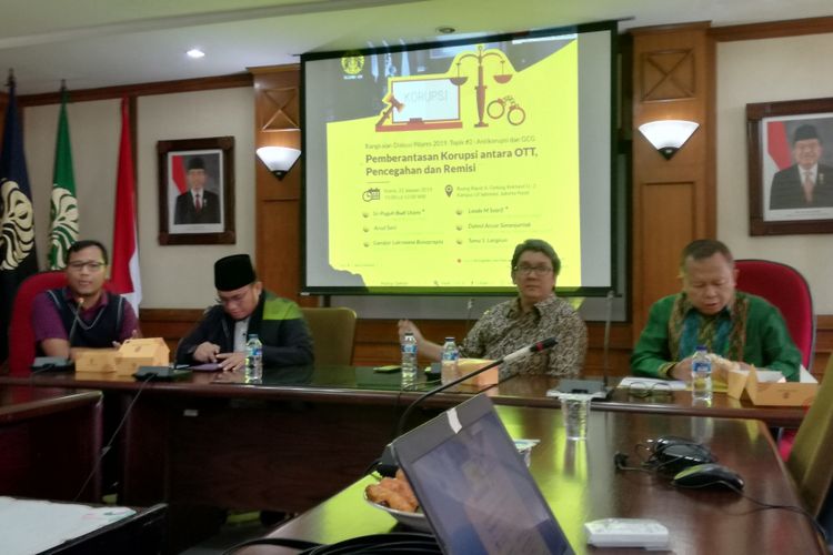 Diskusi Pemberantasan Korupsi antara OTT, Pencegahan dan Remisi di Rektorat Universitas Indonesia, Salemba, Jakarta, Kamis (31/1/2019).