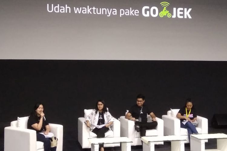 Chief of Corporate Affairs Gojek, Nita Marita saat peluncuran 2 buah fitur baru Gojek, Jumat (15/3/2019).