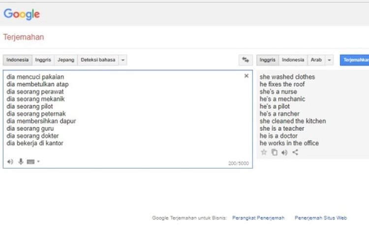 Google Translate dinilai Seksis menentukan pekerjaan
