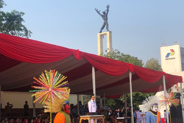 Gubernur DKI Jakarta Anies Baswedan memimpin Upacara Kemerdekaan ke-73 RI di Lapangan Banteng, Jumat (17/8/2018). 