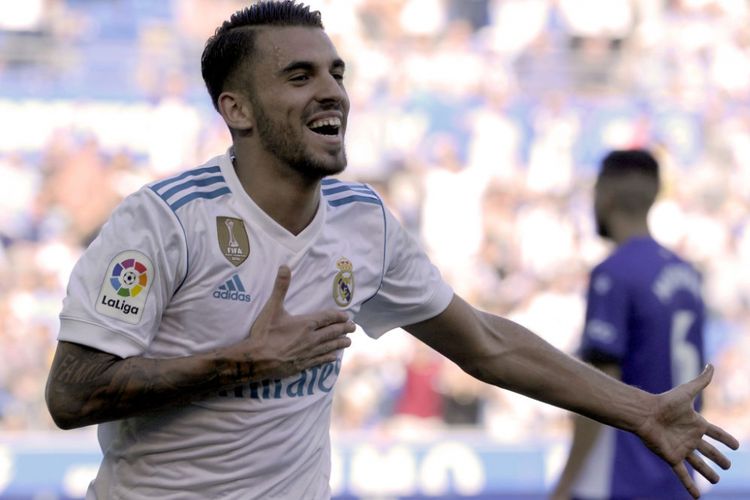 Gelandang Real Madrid, Dani Ceballos, merayakan golnya ke gawang Deportivo Alaves pada pertandingan pekan keenam Divisi Primera, Sabtu (23/9/2017). 