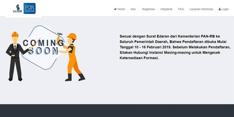 Tampilan menu registrasi pada situs SSP3K