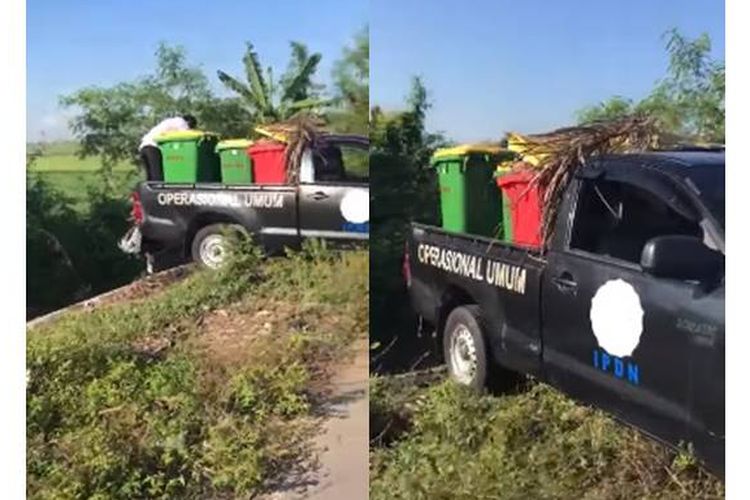 Sebuah video menampilkan mobil boks dengan logo IPDN sedang membuang sampah di sungai beredar di media sosial Facebook pada Rabu (19/6/2019).